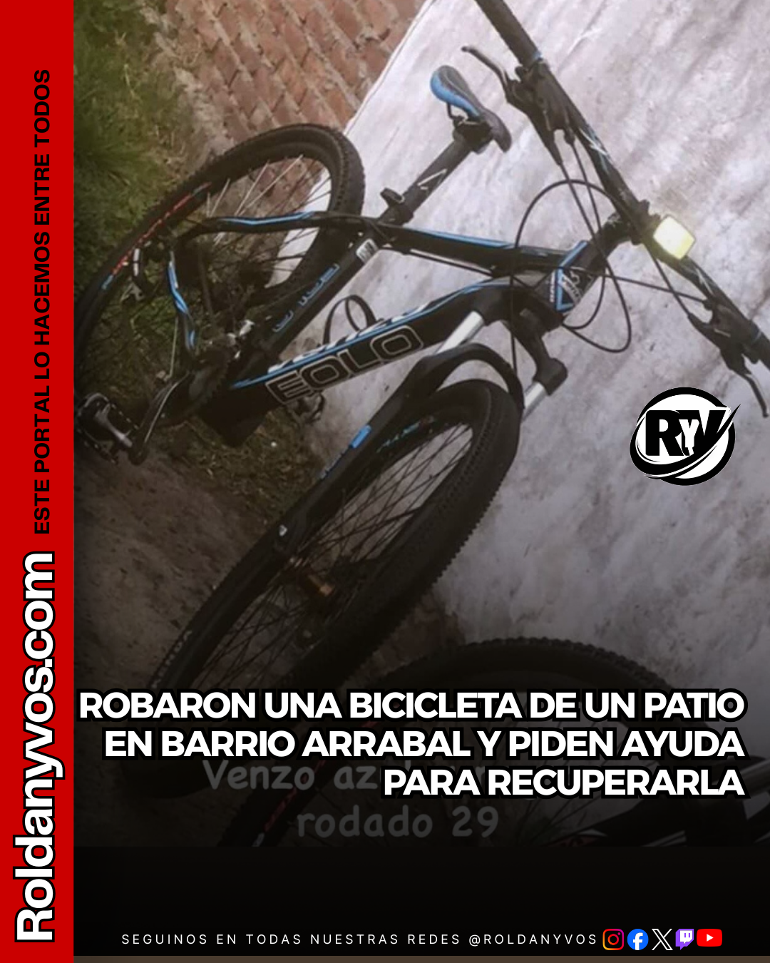 Robo de bicicleta en Roldán: ingresaron a un patio en barrio Arrabal